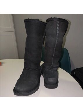UGG Tall Black Shearling-Lined Suede Boots